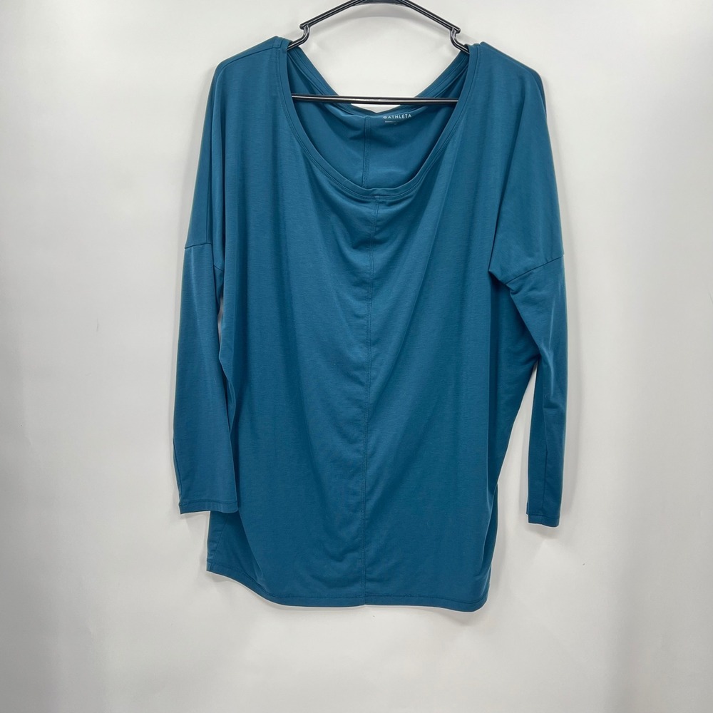 Athleta Medium Long Sleeve Top Womens Teal Blue Dolman Boat Neck‎ Relaxed Fit